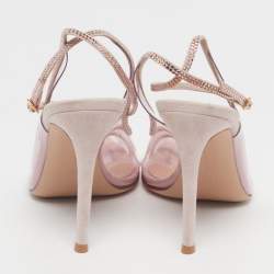 Pre Owned Gianvito Rossi Crystelle Size 37 Pink/Transparent PVC and Suede Peep Toe Slingback Pumps