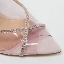 Pre Owned Gianvito Rossi Crystelle Size 37 Pink/Transparent PVC and Suede Peep Toe Slingback Pumps