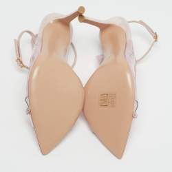 Pre Owned Gianvito Rossi Crystelle Size 37 Pink/Transparent PVC and Suede Peep Toe Slingback Pumps