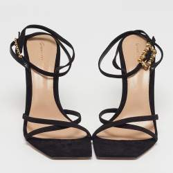 مملوكة مسبقًا صندل بكعب مرتفع جيانفيتو روسي مقاس 40 سويدي أسود مع حزام للكاحل