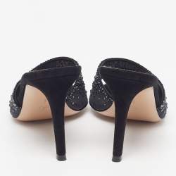 مملوكة مسبقًا Gianvito Rossi Rania Size 38 Black Mesh and Suede Mules