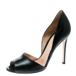 Pre Owned Gianvito Rossi Black Leather Peep Toe D'orsay Pumps Size 37.5