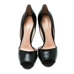 Pre Owned Gianvito Rossi Black Leather Peep Toe D'orsay Pumps Size 37.5