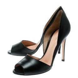 Pre Owned Gianvito Rossi Black Leather Peep Toe D'orsay Pumps Size 37.5