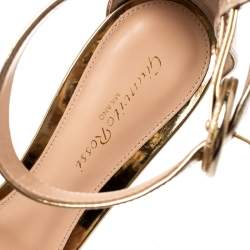 Pre Owned Gianvito Rossi Gold Metallic Leather Portofino Ankle Strap Sandals 38