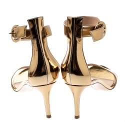 Pre Owned Gianvito Rossi Gold Metallic Leather Portofino Ankle Strap Sandals 38