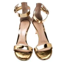 Pre Owned Gianvito Rossi Gold Metallic Leather Portofino Ankle Strap Sandals 38
