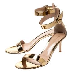 Pre Owned Gianvito Rossi Gold Metallic Leather Portofino Ankle Strap Sandals 38