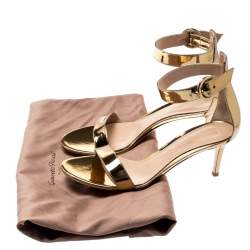 Pre Owned Gianvito Rossi Gold Metallic Leather Portofino Ankle Strap Sandals 38
