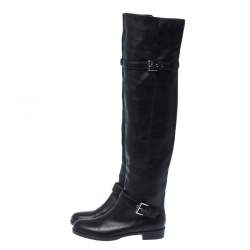 Pre Owned Gianvito Rossi Black Leather Buckle Detail Over The Knee Boots Size 37.5