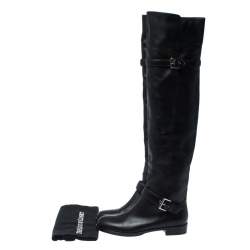Pre Owned Gianvito Rossi Black Leather Buckle Detail Over The Knee Boots Size 37.5