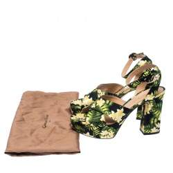 Pre Owned Gianvito Rossi Multicolor Floral Satin Platform Ankle Strap Sandals Size 39