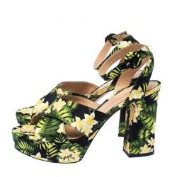 Pre Owned Gianvito Rossi Multicolor Floral Satin Platform Ankle Strap Sandals Size 39