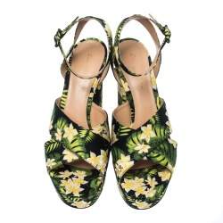 Pre Owned Gianvito Rossi Multicolor Floral Satin Platform Ankle Strap Sandals Size 39