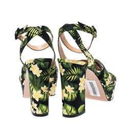 Pre Owned Gianvito Rossi Multicolor Floral Satin Platform Ankle Strap Sandals Size 39