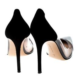 Pre Owned Gianvito Rossi Metallic Silver And Black Suede PVC Plexi Pointed Toe Pumps Size 39