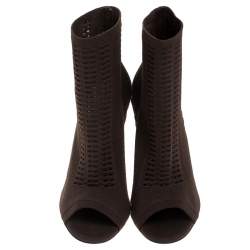 Pre Owned Gianvito Rossi Brown Perforated Stretch Knit Vires Boots Size 39.5