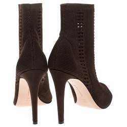 Pre Owned Gianvito Rossi Brown Perforated Stretch Knit Vires Boots Size 39.5