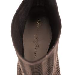 Pre Owned Gianvito Rossi Brown Perforated Stretch Knit Vires Boots Size 39.5