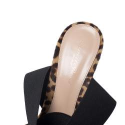 Pre Owned Gianvito Rossi Brown/Black Leopard Print Calf Hair And Elastic Fabric Ankle Wrap Sandals Size 41