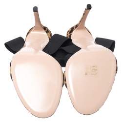 Pre Owned Gianvito Rossi Brown/Black Leopard Print Calf Hair And Elastic Fabric Ankle Wrap Sandals Size 41