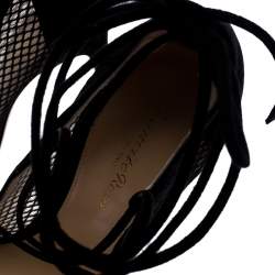 Pre Owned Gianvito Rossi Black Suede And Mesh Pointed Toe Ankle Wrap Pumps Size 40
