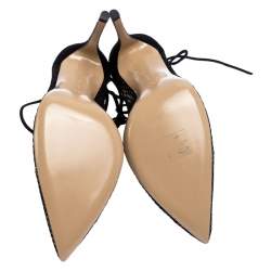 Pre Owned Gianvito Rossi Black Suede And Mesh Pointed Toe Ankle Wrap Pumps Size 40