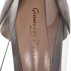 Pre Owned Gianvito Rossi Grey Suede And PVC Plexi Pointed Toe Pumps Size 40.5