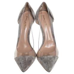 Pre Owned Gianvito Rossi Grey Suede And PVC Plexi Pointed Toe Pumps Size 40.5