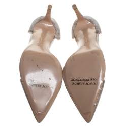 Pre Owned Gianvito Rossi Grey Suede And PVC Plexi Pointed Toe Pumps Size 40.5