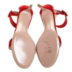 Pre Owned Gianvito Rossi Red Suede Portofino Ankle Strap Sandals Size 37