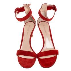 Pre Owned Gianvito Rossi Red Suede Portofino Ankle Strap Sandals Size 37