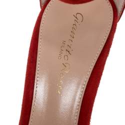 Pre Owned Gianvito Rossi Red Suede Portofino Ankle Strap Sandals Size 37