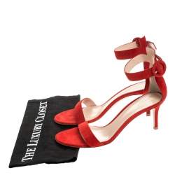 Pre Owned Gianvito Rossi Red Suede Portofino Ankle Strap Sandals Size 37
