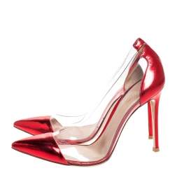 Pre Owned Gianvito Rossi Red Metallic Leather and PVC Plexi Pumps Size 37.5