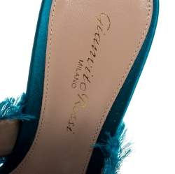Pre Owned Gianvito Rossi Blue Frayed Satin Open Toe Slides Size 36.5