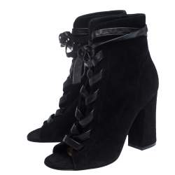 Pre Owned Gianvito Rossi Black Suede Leather Lace Up Open Toe Ankle Booties Size 40