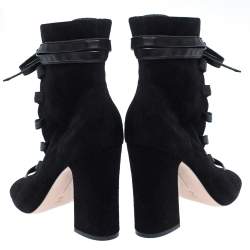 Pre Owned Gianvito Rossi Black Suede Leather Lace Up Open Toe Ankle Booties Size 40