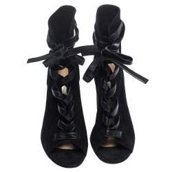 Pre Owned Gianvito Rossi Black Suede Leather Lace Up Open Toe Ankle Booties Size 40