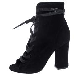 Pre Owned Gianvito Rossi Black Suede Leather Lace Up Open Toe Ankle Booties Size 40