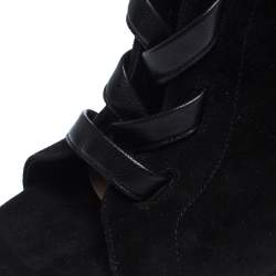 Pre Owned Gianvito Rossi Black Suede Leather Lace Up Open Toe Ankle Booties Size 40