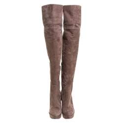 Pre Owned Gianvito Rossi Beige Suede Over the Knee Boots Size 39