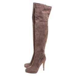 Pre Owned Gianvito Rossi Beige Suede Over the Knee Boots Size 39