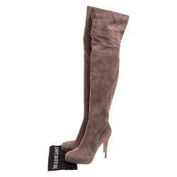 Pre Owned Gianvito Rossi Beige Suede Over the Knee Boots Size 39