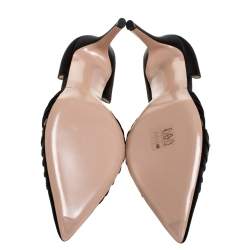 Pre Owned Gianvito Rossi Black Pleated Satin Crystal Embellished Pointed Toe Pumps Size 39.5