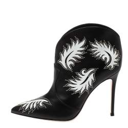 Pre Owned Gianvito Rossi Black Leather Studded Ankle Boots Size 40.5