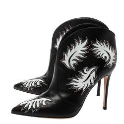 Pre Owned Gianvito Rossi Black Leather Studded Ankle Boots Size 40.5