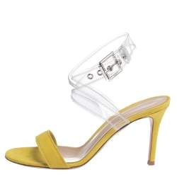 Pre Owned Gianvito Rossi Yellow Suede And PVC Ankle Strap Sandals Size 36.5 