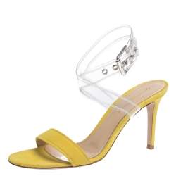 Pre Owned Gianvito Rossi Yellow Suede And PVC Ankle Strap Sandals Size 36.5 