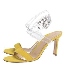 Pre Owned Gianvito Rossi Yellow Suede And PVC Ankle Strap Sandals Size 36.5 